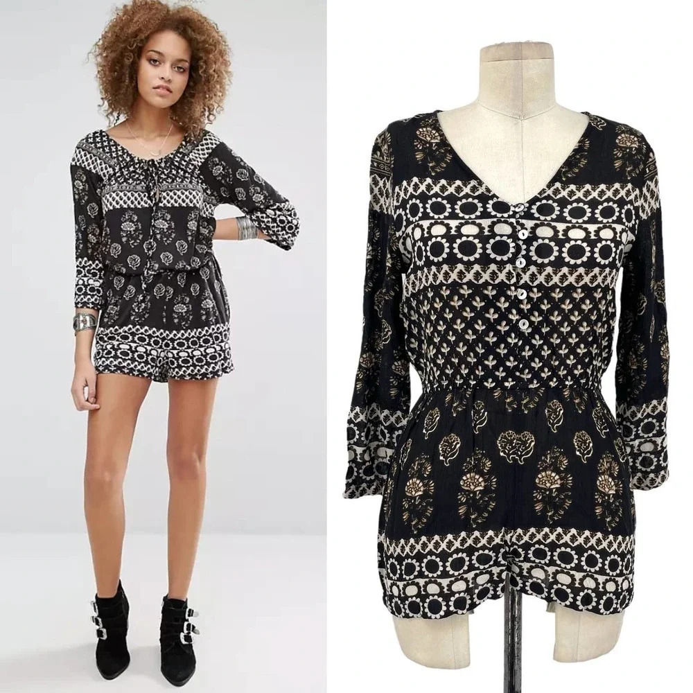 Raga The Remington Romper‎ Black Bohemian Print Size XS